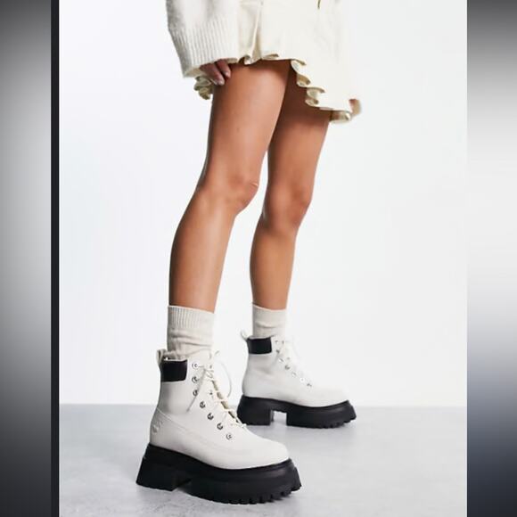 Timberland Sky 6-Inch Lace Up White Nubuck Leather Platform Boots Women's 10 - Picture 11 of 12